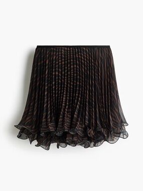 H&M Black and Brown Pleated Chiffon Skater Skirt